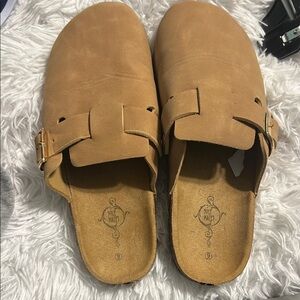 Sole Mate Tan Buckle Clogs
